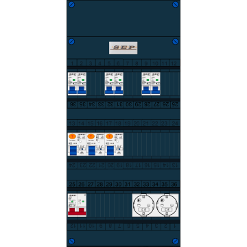 Schotman Elektro B.V. - SEP FS63A, 1xHoofdschakelaar, 3xAardlekschakelaar, 6xInstallatieautomaat, 2xContactdoos, 1 Fase