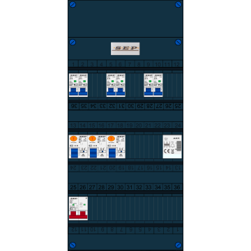 Schotman Elektro B.V. - SEP FS63A, 1xHoofdschakelaar, 3xAardlekschakelaar, 6xInstallatieautomaat, 1xBeltrafo, 1 Fase