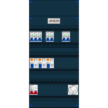 Schotman Elektro B.V. - SEP FS63A, 1xHoofdschakelaar, 3xAardlekschakelaar, 7xInstallatieautomaat, 1xContactdoos, 1 Fase
