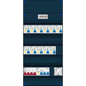 Schotman Elektro B.V. - SEP FS63A, 1xHoofdschakelaar, 11xAardlekautomaat, 1xKracht aardlekautomaat, 1xContactdoos, 3 Fase