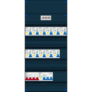 Schotman Elektro B.V. - SEP FS63A, 1xHoofdschakelaar, 11xAardlekautomaat, 1xKracht aardlekautomaat, 3 Fase