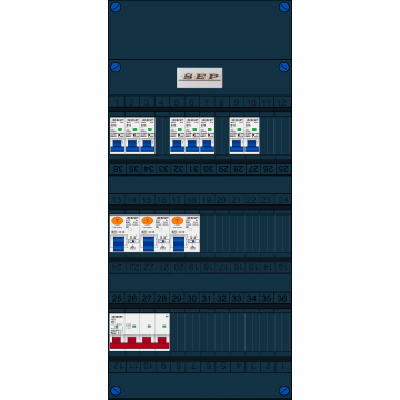 Schotman Elektro B.V. - SEP FS63A, 1xHoofdschakelaar, 3xAardlekschakelaar, 8xInstallatieautomaat, 3 Fase
