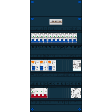 Schotman Elektro B.V. - SEP FS63A, 1xHoofdschakelaar, 3xAardlekschakelaar, 11xInstallatieautomaat, 1xBeltrafo, 3 Fase