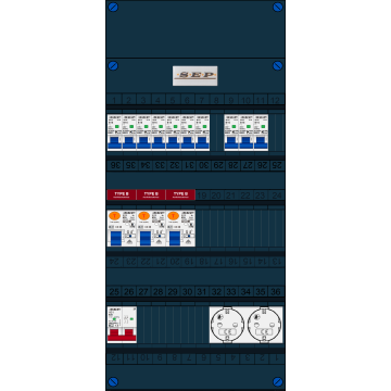 Schotman Elektro B.V. - SEP FS63A, 1xHoofdschakelaar, 3xAardlekschakelaar-Type B, 10xInstallatieautomaat, 2xContactdoos, 1 Fase