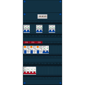 Schotman Elektro B.V. - SEP FS63A, 1xHoofdschakelaar, 3xAardlekschakelaar-Type B, 6xInstallatieautomaat, 1xFornuisgroep, 3 Fase