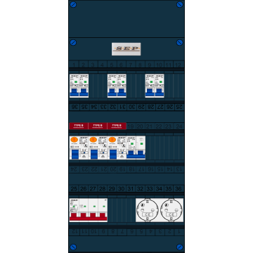 Schotman Elektro B.V. - SEP FS63A, 1xHoofdschakelaar, 3xAardlekschakelaar-Type B, 6xInstallatieautomaat, 1xBeltrafo, 2xContactdoos, 3 Fase