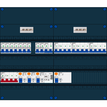 Schotman Elektro B.V. - SEP FS63A, 1xHoofdschakelaar, 3xAardlekschakelaar, 9xInstallatieautomaat, 3xkracht installatieautomaat, 1xFornuisgroep, 1xBeltrafo, 3 Fase
