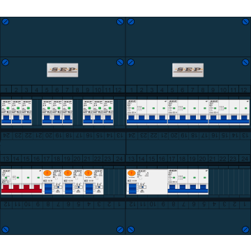 Schotman Elektro B.V. - SEP FS63A, 1xHoofdschakelaar, 3xAardlekschakelaar, 9xInstallatieautomaat, 4xkracht installatieautomaat, 3 Fase