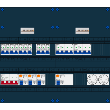 Schotman Elektro B.V. - SEP FS63A, 1xHoofdschakelaar, 3xAardlekschakelaar, 10xInstallatieautomaat, 2xkracht installatieautomaat, 2xContactdoos, 3 Fase