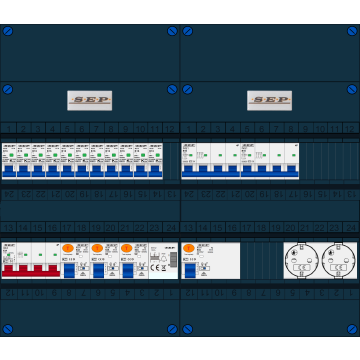 Schotman Elektro B.V. - SEP FS63A, 1xHoofdschakelaar, 3xAardlekschakelaar, 11xInstallatieautomaat, 2xkracht installatieautomaat, 1xBeltrafo, 2xContactdoos, 3 Fase