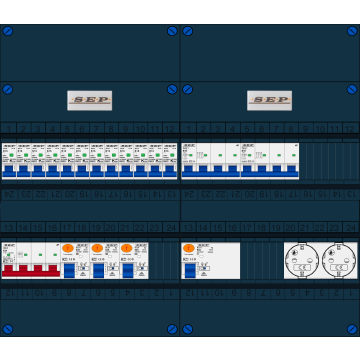 Schotman Elektro B.V. - SEP FS63A, 1xHoofdschakelaar, 3xAardlekschakelaar, 12xInstallatieautomaat, 2xkracht installatieautomaat, 2xContactdoos, 3 Fase