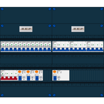 Schotman Elektro B.V. - SEP FS63A, 1xHoofdschakelaar, 3xAardlekschakelaar, 12xInstallatieautomaat, 3xkracht installatieautomaat, 3 Fase