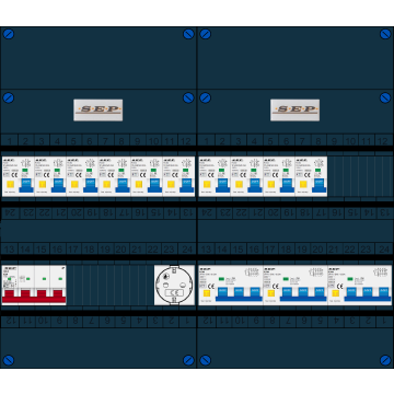 Schotman Elektro B.V. - SEP FS63A, 1xHoofdschakelaar, 10xAardlekautomaat, 3xKracht aardlekautomaat, 1xContactdoos, 3 Fase