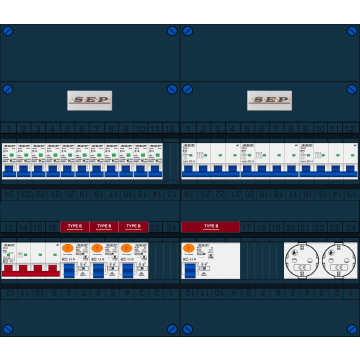 Schotman Elektro B.V. - SEP FS63A, 1xHoofdschakelaar, 4xAardlekschakelaar-Type B, 11xInstallatieautomaat, 3xKrachtgroep, 2xContactdoos, 3 Fase