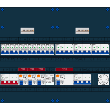 Schotman Elektro B.V. - SEP FS63A, 1xHoofdschakelaar, 4xAardlekschakelaar-Type B, 12xInstallatieautomaat, 4xKrachtgroep, 1xBeltrafo, 1xContactdoos, 3 Fase