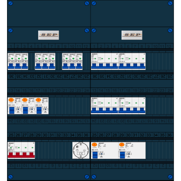 Schotman Elektro B.V. - SEP FS63A, 1xHoofdschakelaar, 5xAardlekschakelaar, 9xInstallatieautomaat, 4xkracht installatieautomaat, 1xContactdoos, 3 Fase