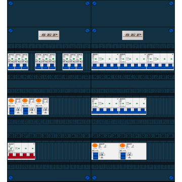 Schotman Elektro B.V. - SEP FS63A, 1xHoofdschakelaar, 5xAardlekschakelaar, 9xInstallatieautomaat, 5xkracht installatieautomaat, 3 Fase