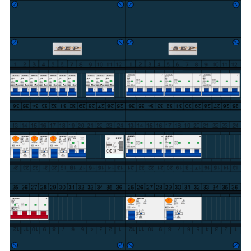 Schotman Elektro B.V. - SEP FS63A, 1xHoofdschakelaar, 5xAardlekschakelaar, 10xInstallatieautomaat, 5xkracht installatieautomaat, 1xFornuisgroep, 1xBeltrafo, 3 Fase