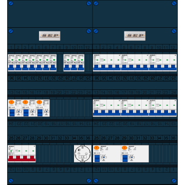 Schotman Elektro B.V. - SEP FS63A, 1xHoofdschakelaar, 5xAardlekschakelaar, 10xInstallatieautomaat, 6xkracht installatieautomaat, 1xContactdoos, 3 Fase