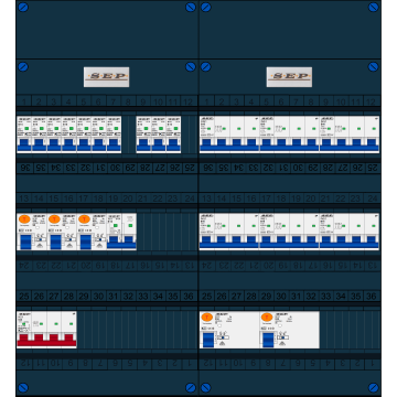 Schotman Elektro B.V. - SEP FS63A, 1xHoofdschakelaar, 5xAardlekschakelaar, 10xInstallatieautomaat, 6xkracht installatieautomaat, 1xFornuisgroep, 3 Fase