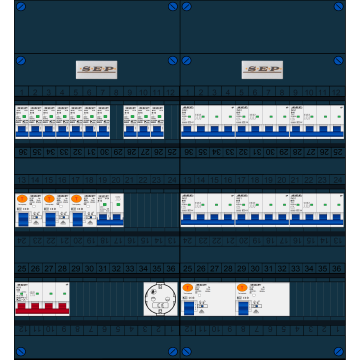 Schotman Elektro B.V. - SEP FS63A, 1xHoofdschakelaar, 5xAardlekschakelaar, 10xInstallatieautomaat, 6xkracht installatieautomaat, 1xFornuisgroep, 1xContactdoos, 3 Fase