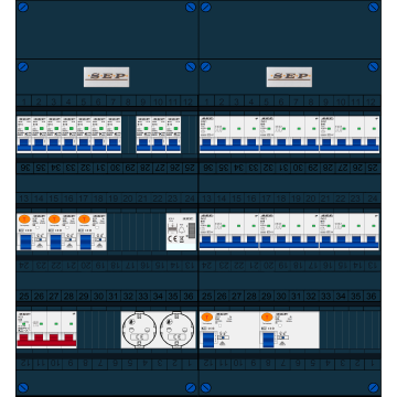 Schotman Elektro B.V. - SEP FS63A, 1xHoofdschakelaar, 5xAardlekschakelaar, 10xInstallatieautomaat, 6xkracht installatieautomaat, 1xBeltrafo, 2xContactdoos, 3 Fase