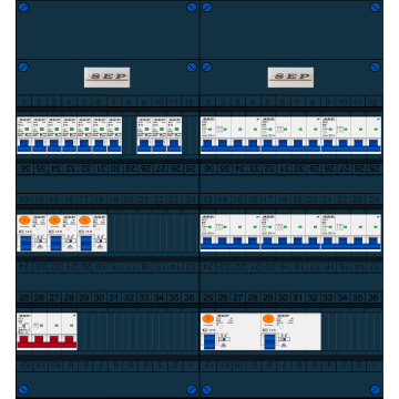 Schotman Elektro B.V. - SEP FS63A, 1xHoofdschakelaar, 5xAardlekschakelaar, 10xInstallatieautomaat, 6xkracht installatieautomaat, 3 Fase