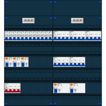Schotman Elektro B.V. - SEP FS63A, 1xHoofdschakelaar, 5xAardlekschakelaar, 12xInstallatieautomaat, 5xkracht installatieautomaat, 3 Fase