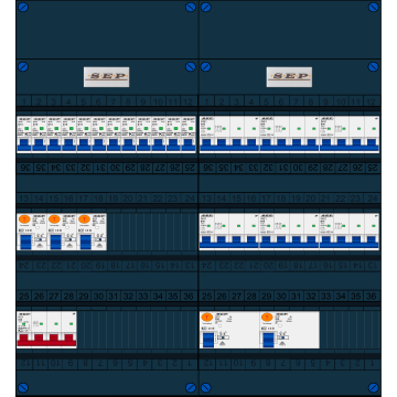 Schotman Elektro B.V. - SEP FS63A, 1xHoofdschakelaar, 5xAardlekschakelaar, 12xInstallatieautomaat, 6xkracht installatieautomaat, 3 Fase
