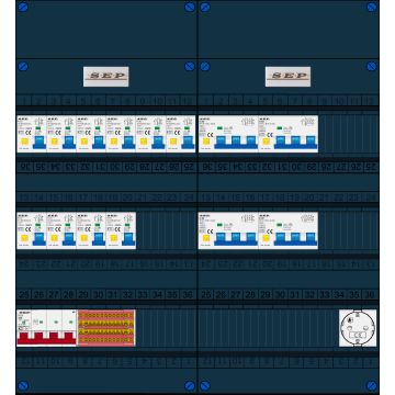 Schotman Elektro B.V. - SEP FS63A, 1xHoofdschakelaar, 10xAardlekautomaat, 4xKracht aardlekautomaat, 1xContactdoos, 3 Fase