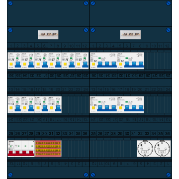 Schotman Elektro B.V. - SEP FS63A, 1xHoofdschakelaar, 10xAardlekautomaat, 4xKracht aardlekautomaat, 2xContactdoos, 3 Fase