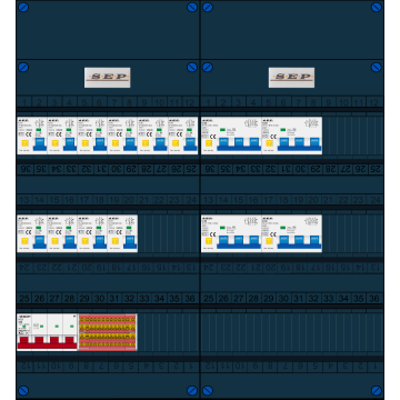 Schotman Elektro B.V. - SEP FS63A, 1xHoofdschakelaar, 10xAardlekautomaat, 4xKracht aardlekautomaat, 3 Fase