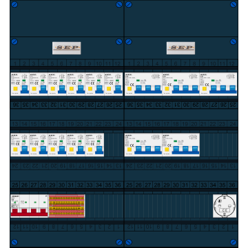 Schotman Elektro B.V. - SEP FS63A, 1xHoofdschakelaar, 11xAardlekautomaat, 5xKracht aardlekautomaat, 1xContactdoos, 3 Fase
