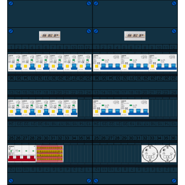 Schotman Elektro B.V. - SEP FS63A, 1xHoofdschakelaar, 11xAardlekautomaat, 5xKracht aardlekautomaat, 2xContactdoos, 3 Fase