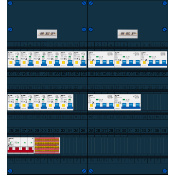 Schotman Elektro B.V. - SEP FS63A, 1xHoofdschakelaar, 11xAardlekautomaat, 5xKracht aardlekautomaat, 3 Fase