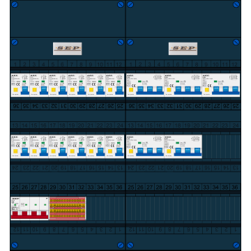 Schotman Elektro B.V. - SEP FS63A, 1xHoofdschakelaar, 12xAardlekautomaat, 5xKracht aardlekautomaat, 3 Fase