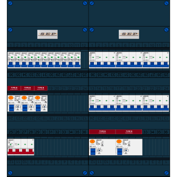 Schotman Elektro B.V. - SEP FS63A, 1xHoofdschakelaar, 5xAardlekschakelaar-Type B, 11xInstallatieautomaat, 6xKrachtgroep, 3 Fase