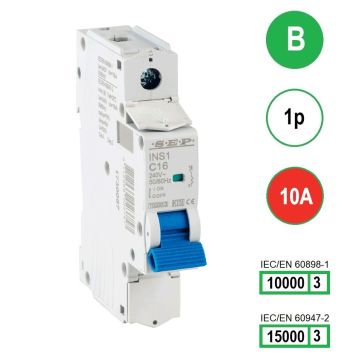 SEP INS1-1B10 installatieautomaat 1-polig 10A B-karakteristiek met verzegelbare aansluitafdekking