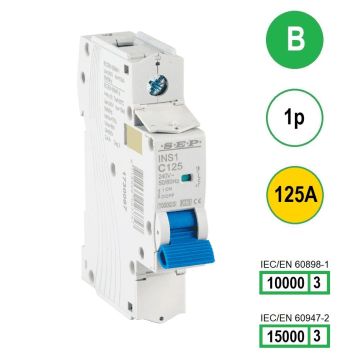 SEP INS1-1B125 installatieautomaat 1-polig 125A B-karakteristiek met verzegelbare aansluitafdekking