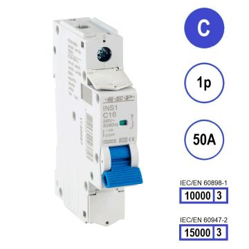 SEP INS1-1C50 installatieautomaat 1-polig 50A C-karakteristiek met verzegelbare aansluitafdekking