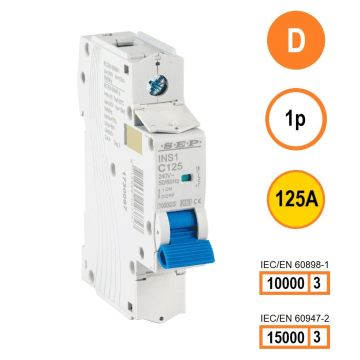 SEP INS1-1D125 installatieautomaat 1-polig 125A D-karakteristiek met verzegelbare aansluitafdekking