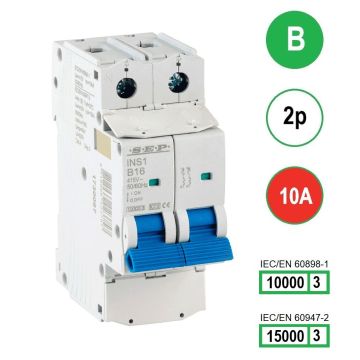 SEP INS1-2B10 installatieautomaat 2-polig 10A B-karakteristiek met verzegelbare aansluitafdekking