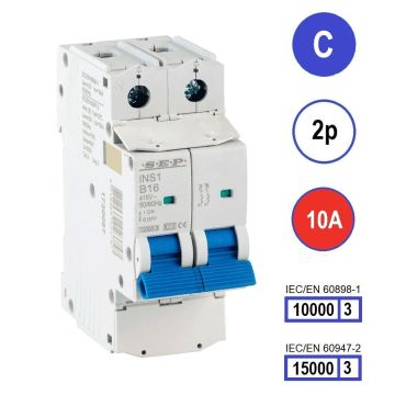 SEP INS1-2C01 installatieautomaat 2-polig 10A C-karakteristiek met verzegelbare aansluitafdekking