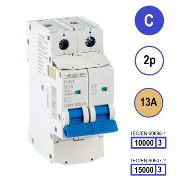SEP INS1-2C13 installatieautomaat 2-polig 13A C-karakteristiek met verzegelbare aansluitafdekking