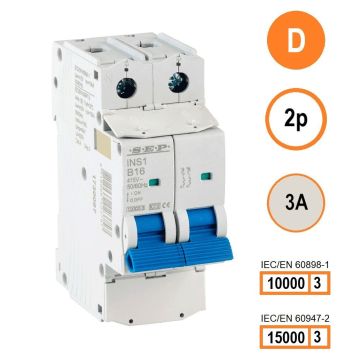 SEP INS1-2D03 installatieautomaat 2-polig 3A D-karakteristiek met verzegelbare aansluitafdekking