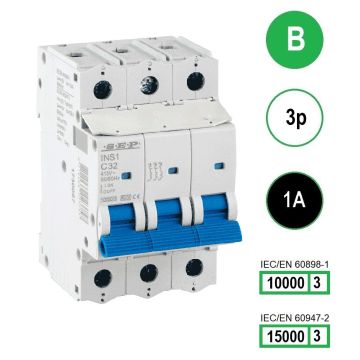 SEP INS1-3B01 installatieautomaat 3-polig 1A B-karakteristiek met verzegelbare aansluitafdekking