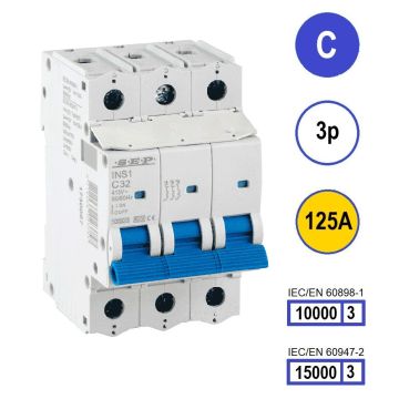 SEP INS1-3C125 installatieautomaat 3-polig 125A C-karakteristiek met verzegelbare aansluitafdekking