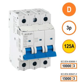 SEP INS1-3D125 installatieautomaat 3-polig 125A D-karakteristiek met verzegelbare aansluitafdekking