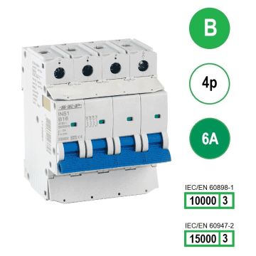 SEP INS1-4B06 installatieautomaat 4-polig 6A B-karakteristiek met verzegelbare aansluitafdekking