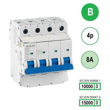 SEP INS1-4B08 installatieautomaat 4-polig 8A B-karakteristiek met verzegelbare aansluitafdekking
